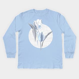 white blue gray parrot tulip Kids Long Sleeve T-Shirt